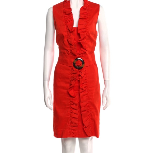 Milly Ruffle Linen Belted Dress - Picture 3 of 4